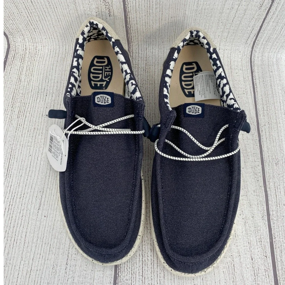 Hey Dude Wally Canvas Stretch Mens 15 Navy Loafers Slip On Shoes Lightweight